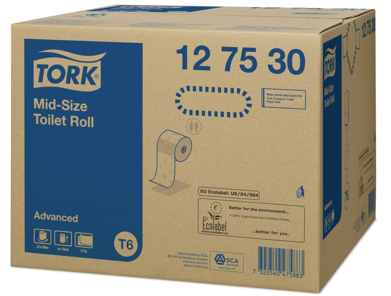 Tork Toilettenpapier Midi Rollen 127530, 2-lagig